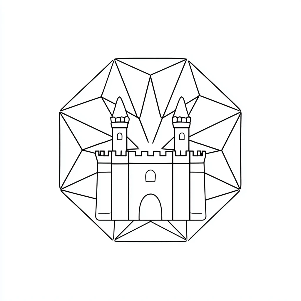 Dibujo de mandala de castillo con estructura geométrica para colorear Dibujo de mandala de castillo con estructura geométrica para colorear