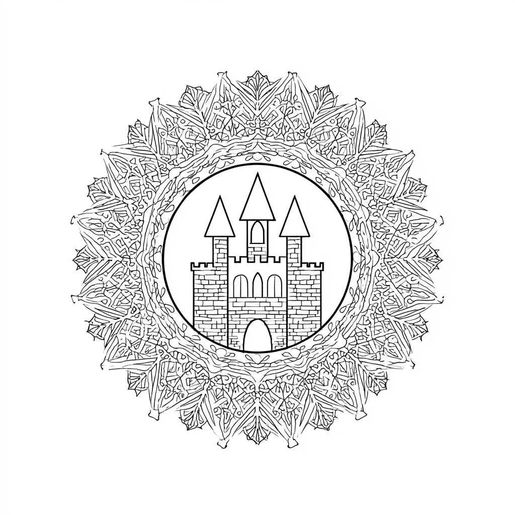 Dibujo de mandala circular decorativo de castillo simple para colorear Dibujo de mandala circular decorativo de castillo simple para colorear