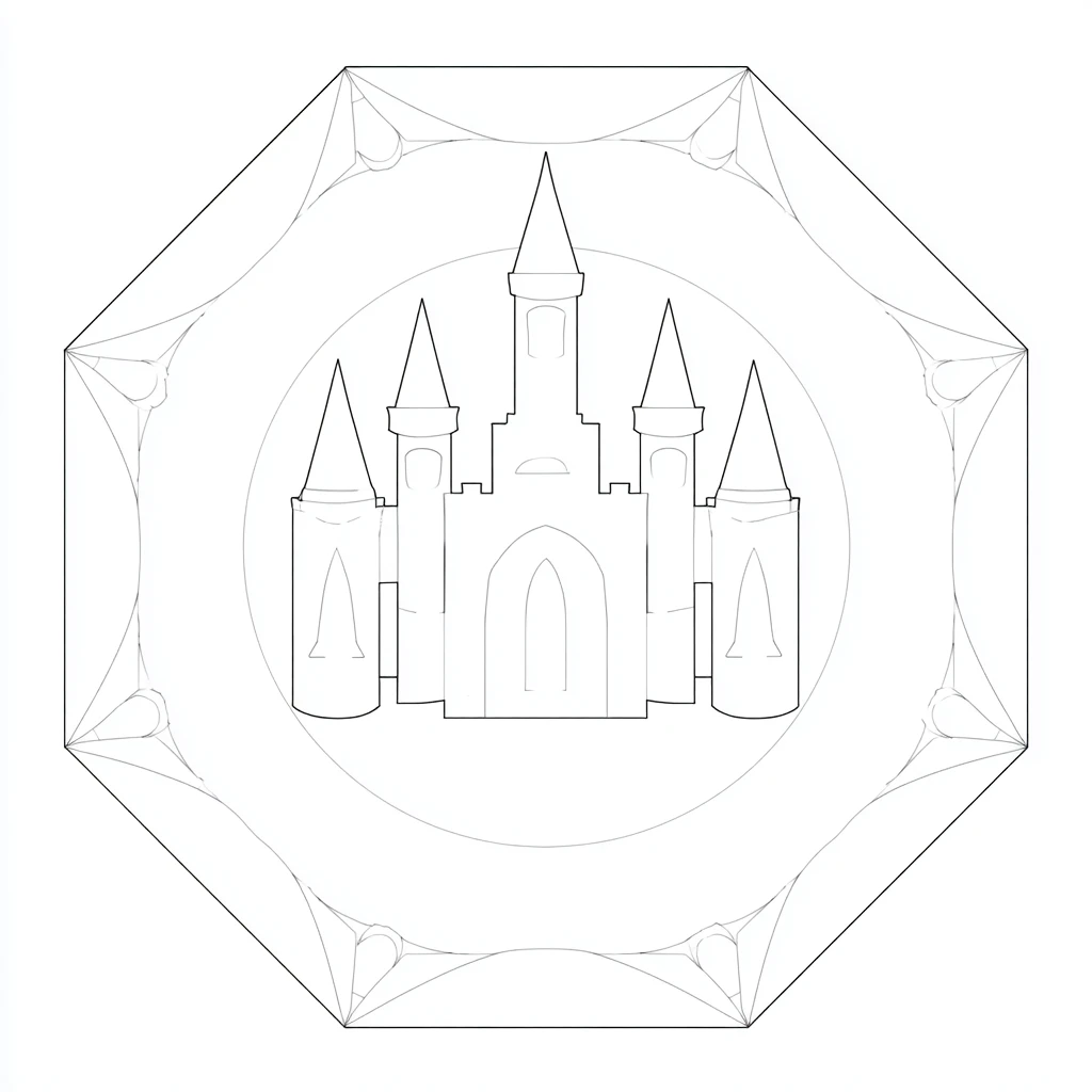 Dibujo de mandala de contorno de castillo infantil para colorear Dibujo de mandala de contorno de castillo infantil para colorear