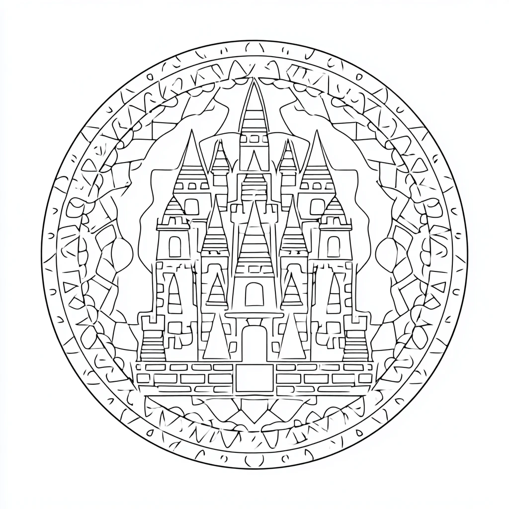Dibujo de mandala de castillo con patrón de vidriera para colorear Dibujo de mandala de castillo con patrón de vidriera para colorear