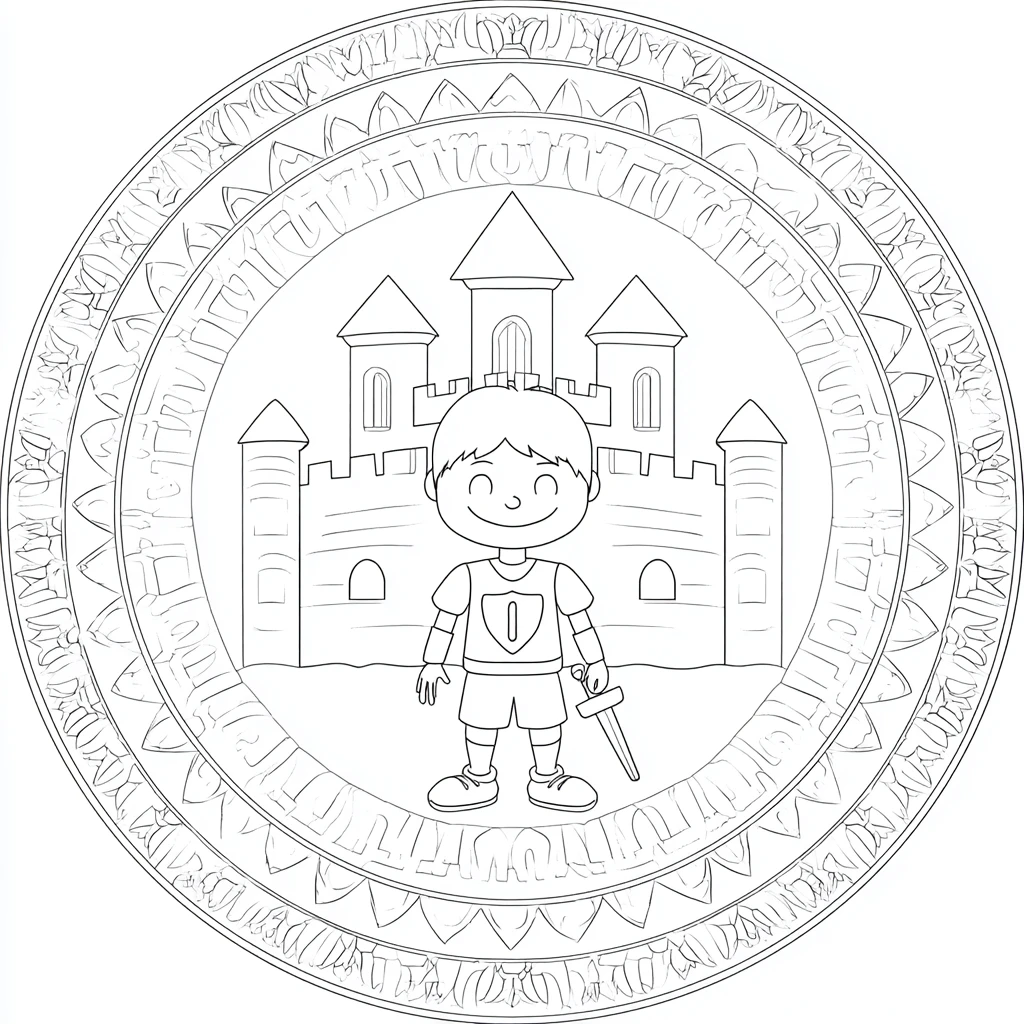 Dibujo de mandala de castillo y príncipe infantil para colorear Dibujo de mandala de castillo y príncipe infantil para colorear