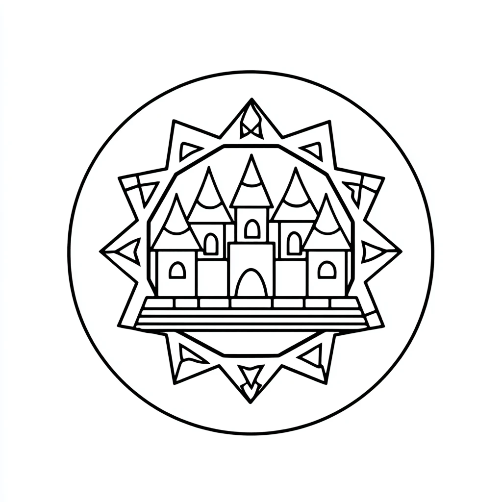 Dibujo de mandala circular de castillo en estrella para colorear Dibujo de mandala circular de castillo en estrella para colorear