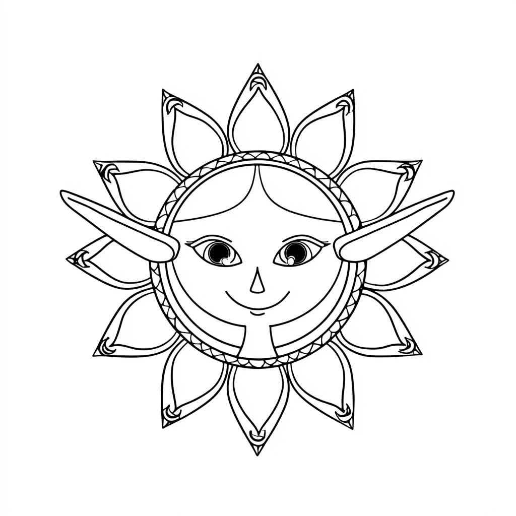 Dibujo de mandala de rostro de elfa con marco floral para colorear Dibujo de mandala de rostro de elfa con marco floral para colorear