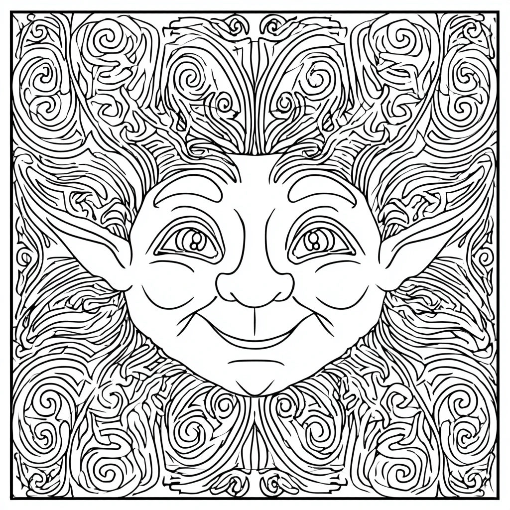 Dibujo de mandala de rostro de duende estilo art nouveau para colorear Dibujo de mandala de rostro de duende estilo art nouveau para colorear