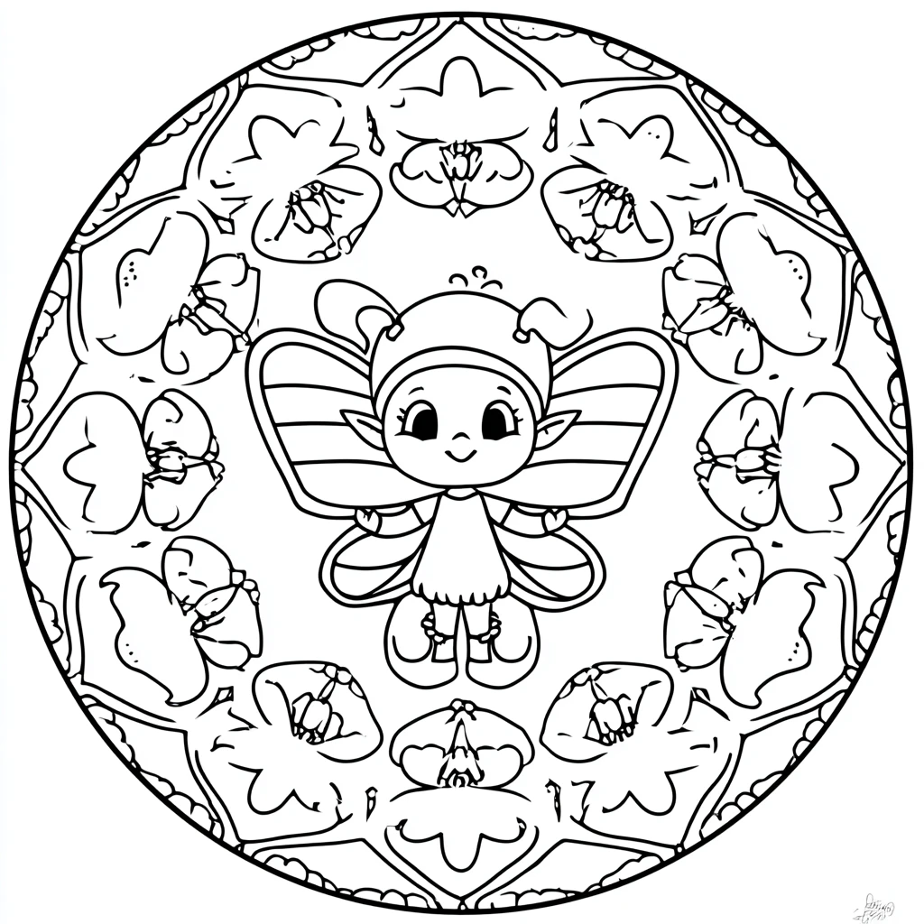 Dibujo de mandala infantil de duendecillo volador para colorear Dibujo de mandala infantil de duendecillo volador para colorear