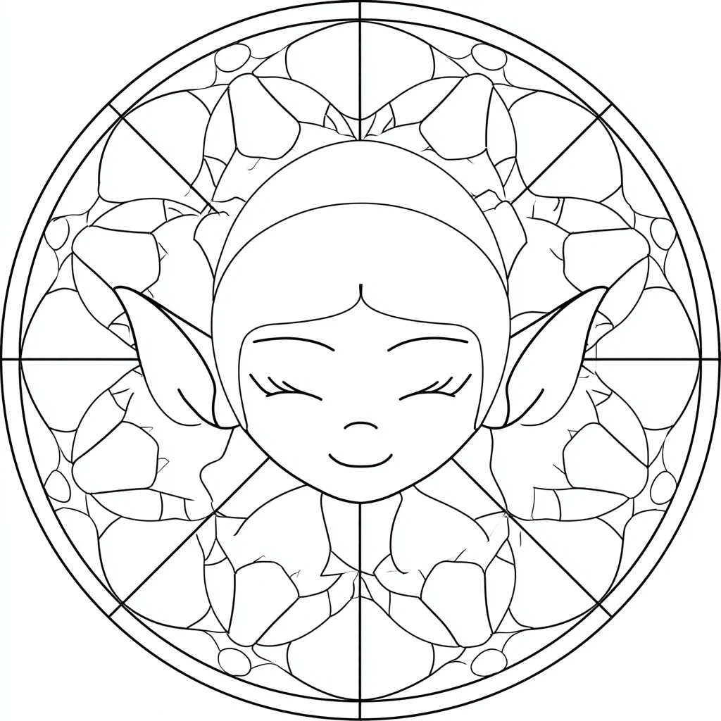 Dibujo de mandala de elfa sobre patrones de vidriera para colorear Dibujo de mandala de elfa sobre patrones de vidriera para colorear