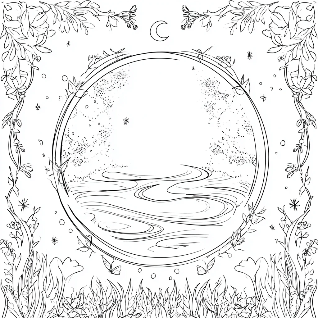 Dibujo de mandala decorativo con elementos de naturaleza para colorear