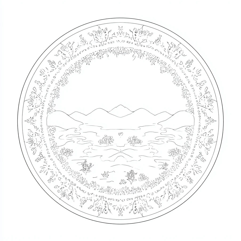 Dibujo de mandala circular de paisaje decorativo para colorear