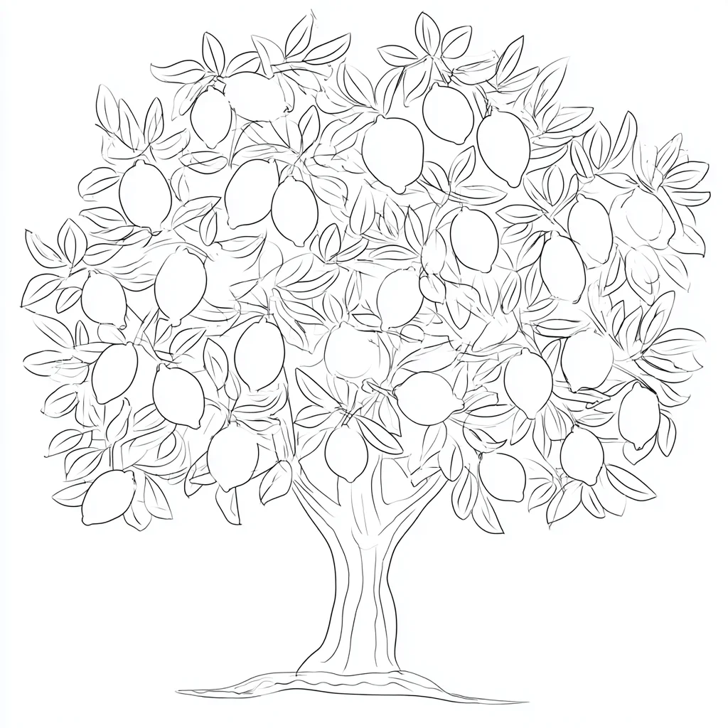 Dibujo de boceto con detalle de limonero para colorear Dibujo de boceto con detalle de limonero para colorear