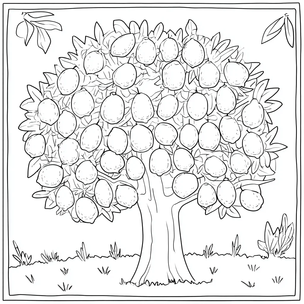 Dibujo de un árbol lleno de limones para colorear Dibujo de un árbol lleno de limones para colorear