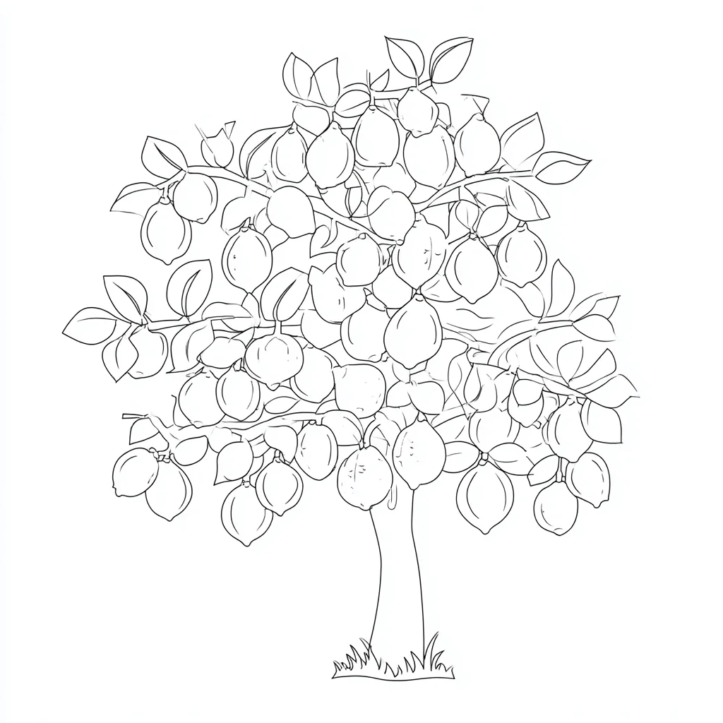 Dibujo de un limonero de trazo fino para colorear Dibujo de un limonero de trazo fino para colorear