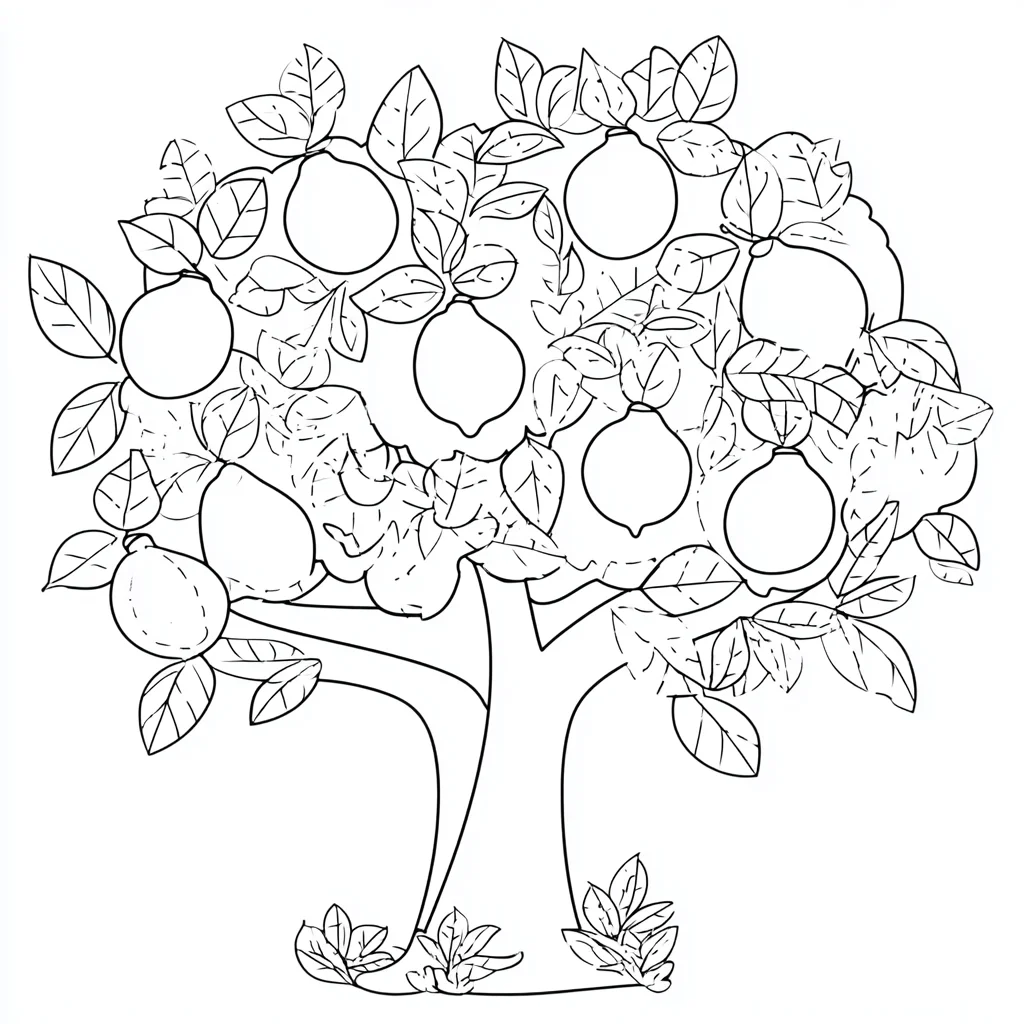 Dibujo de árbol frutal sencillo para colorear Dibujo de árbol frutal sencillo para colorear