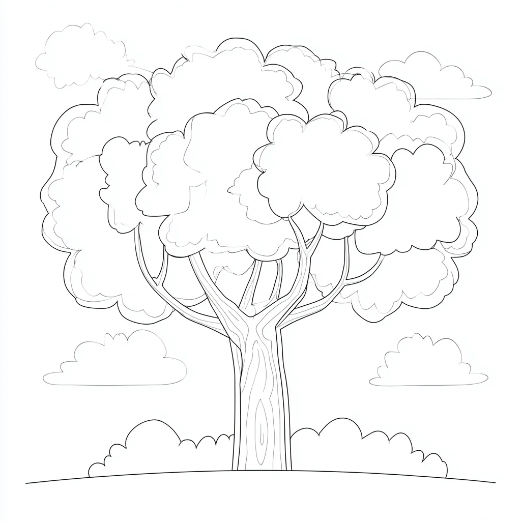 Dibujo de un árbol en el campo para colorear Dibujo de un árbol en el campo para colorear