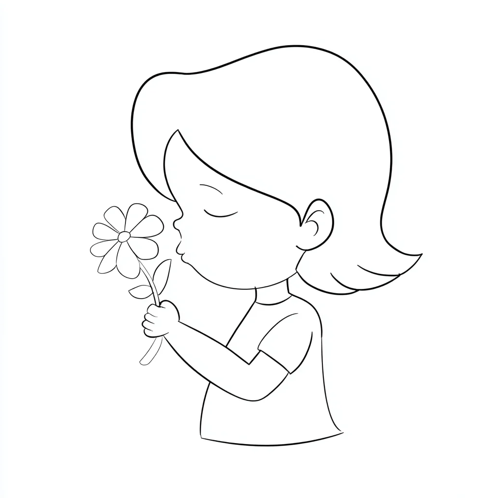 Dibujo de perfil de niña con una flor para colorear Dibujo de perfil de niña con una flor para colorear