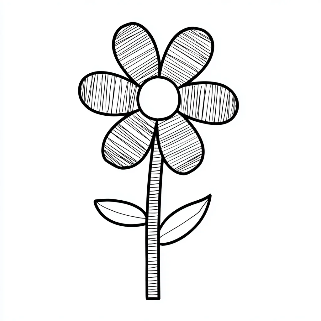 Dibujo de flor de seis pétalos con rallas para colorear Dibujo de flor de seis pétalos con rallas para colorear
