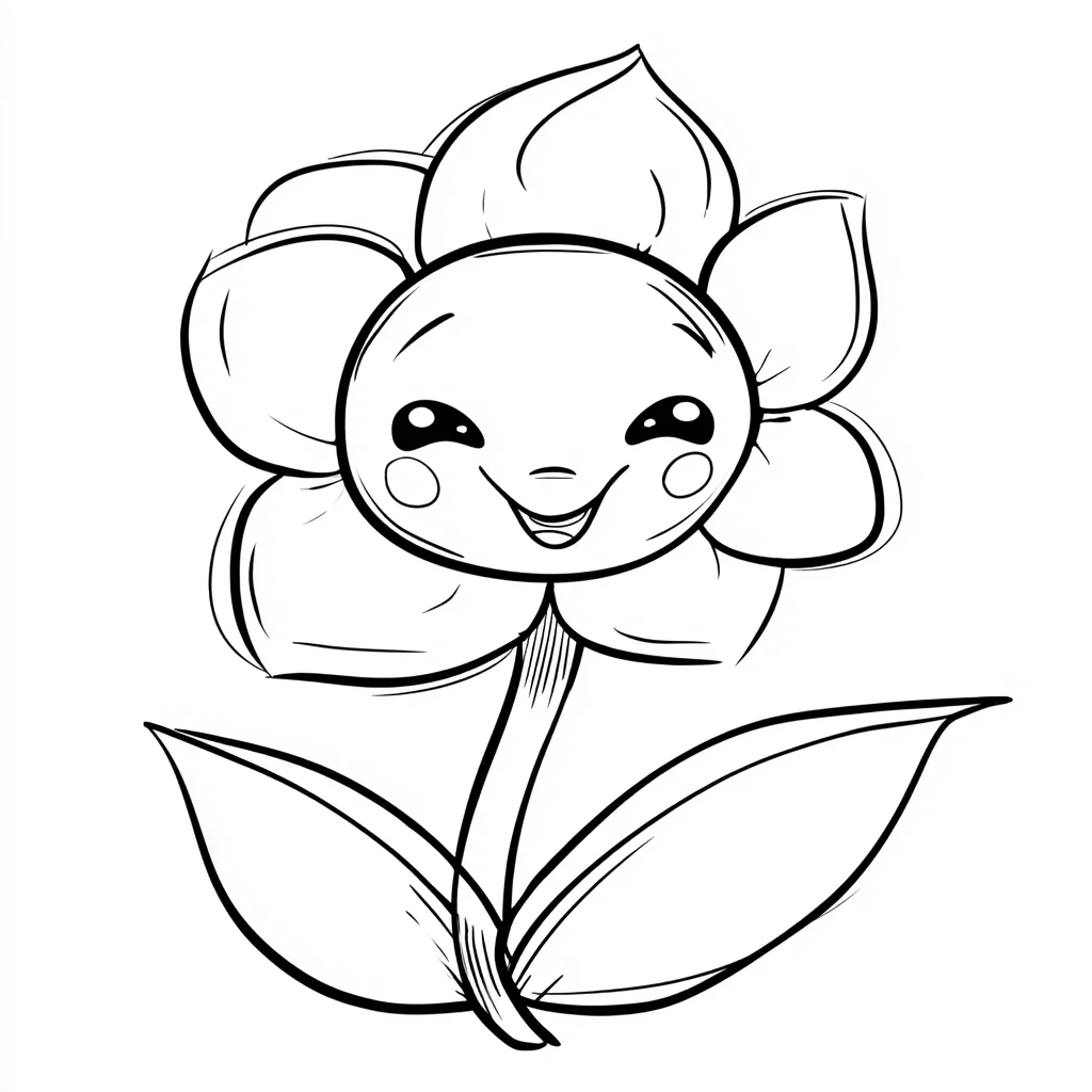Dibujo de flor kawaii con tallo y hojas para colorear Dibujo de flor kawaii con tallo y hojas para colorear