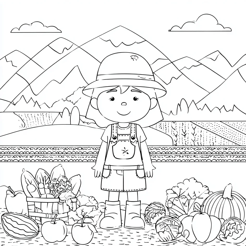 Dibujo de la huerta de la pequeña granjera para colorear