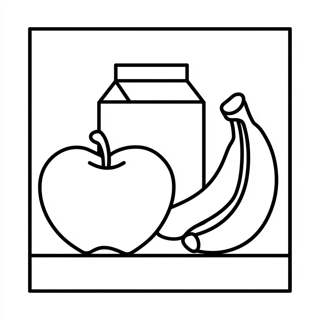Dibujo de etiqueta con plátano y manzana para colorear
