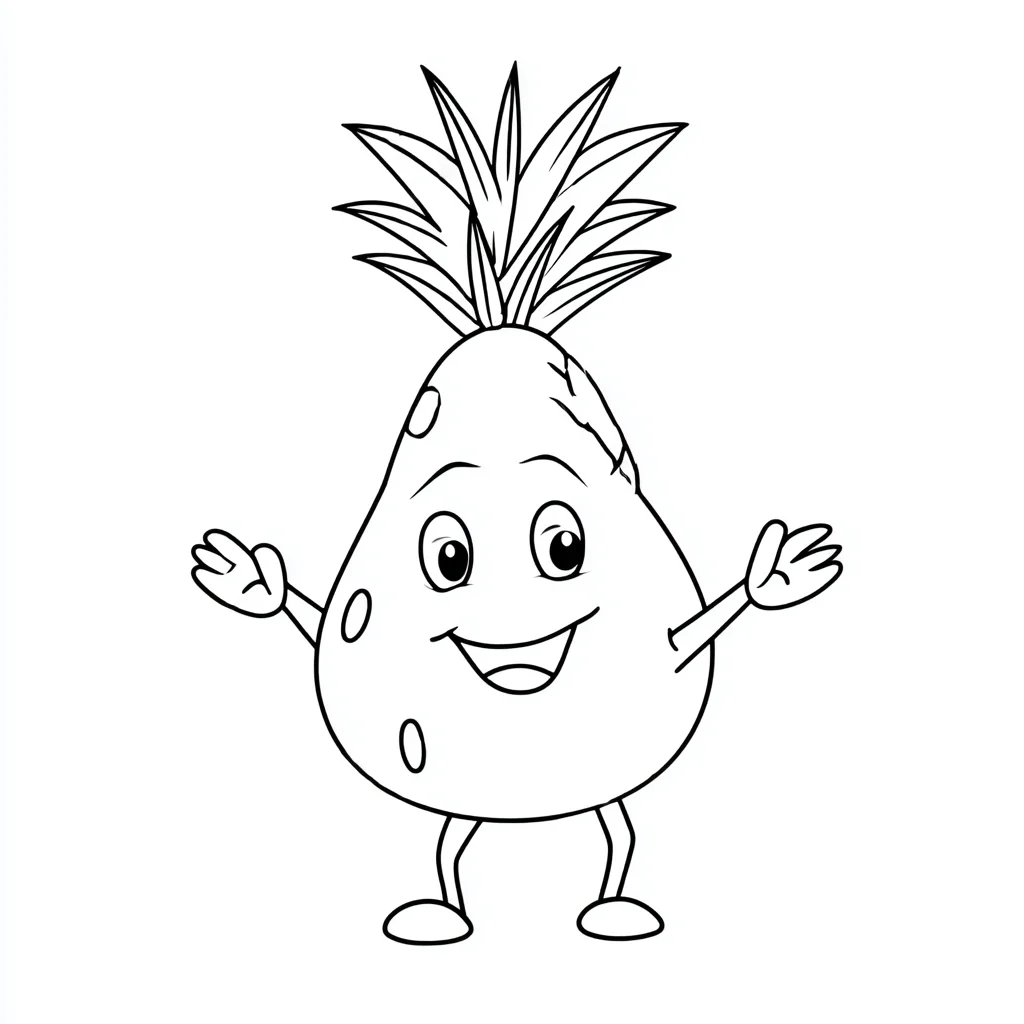 Dibujo de personaje de piña animada para colorear