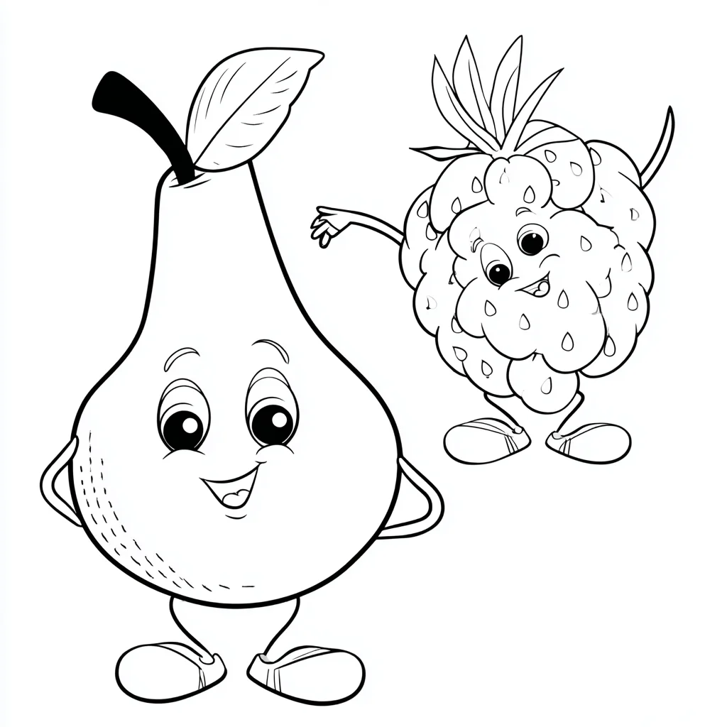 Dibujo de pera y frambuesas de dibujos para colorear