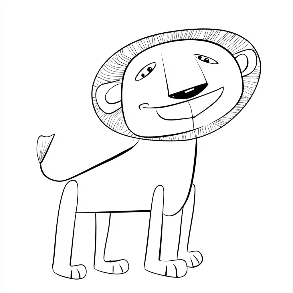 Dibujo de león garabato con melena circular para colorear Dibujo de león garabato con melena circular para colorear