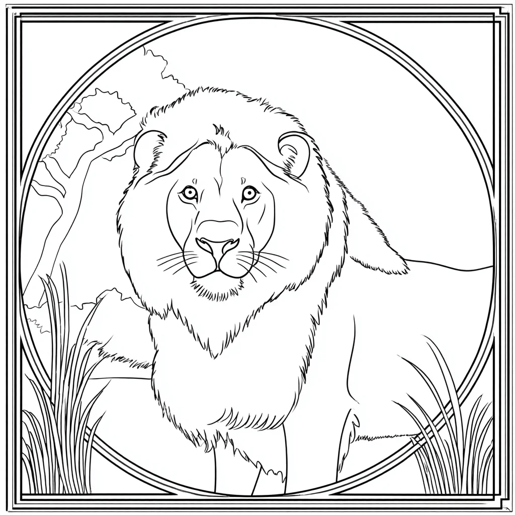 Dibujo de león decorativo en sabana para colorear Dibujo de león decorativo en sabana para colorear