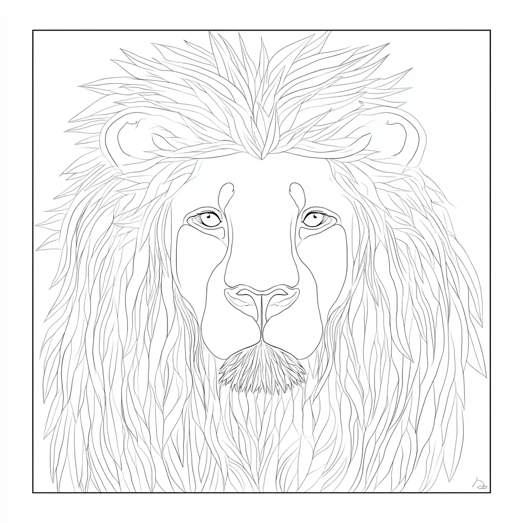 Dibujo de retrato frontal de león artístico para colorear Dibujo de retrato frontal de león artístico para colorear