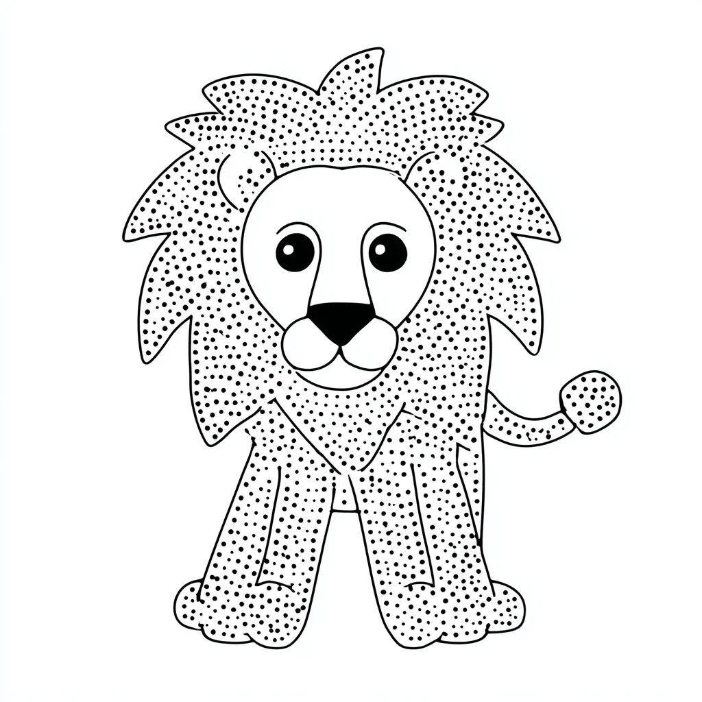 Dibujo de león infantil con puntillismo para colorear Dibujo de león infantil con puntillismo para colorear