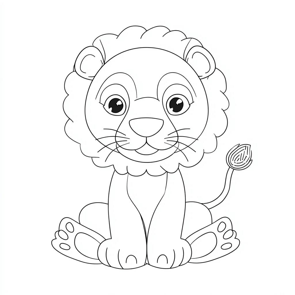 Dibujo de pequeño león chibi sentado para colorear Dibujo de pequeño león chibi sentado para colorear