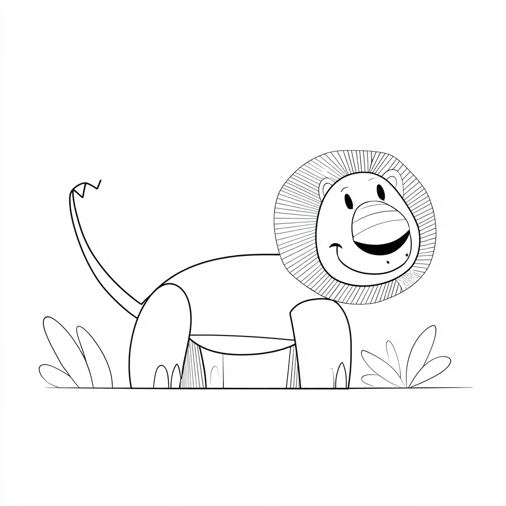 Dibujo de león infantil de trazo simple para colorear Dibujo de león infantil de trazo simple para colorear
