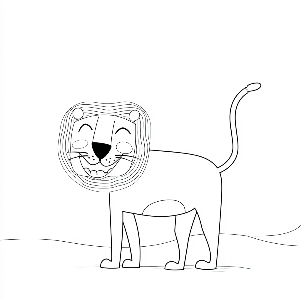 Dibujo de león simple con diseño infantil para colorear Dibujo de león simple con diseño infantil para colorear