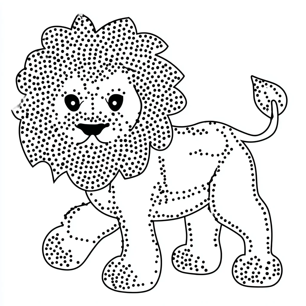 Dibujo de león fácil de estilo dot para colorear Dibujo de león fácil de estilo dot para colorear