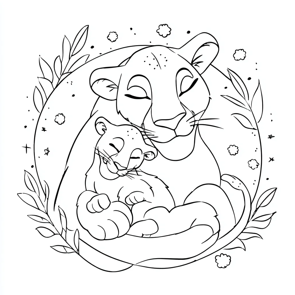 Dibujo de logo de leona con cachorro para colorear Dibujo de logo de leona con cachorro para colorear