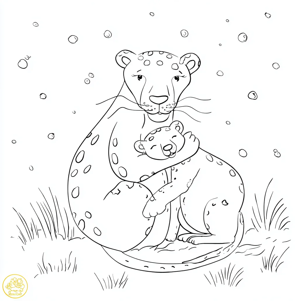 Dibujo de imagen de leona y leoncito con copitos para colorear Dibujo de imagen de leona y leoncito con copitos para colorear