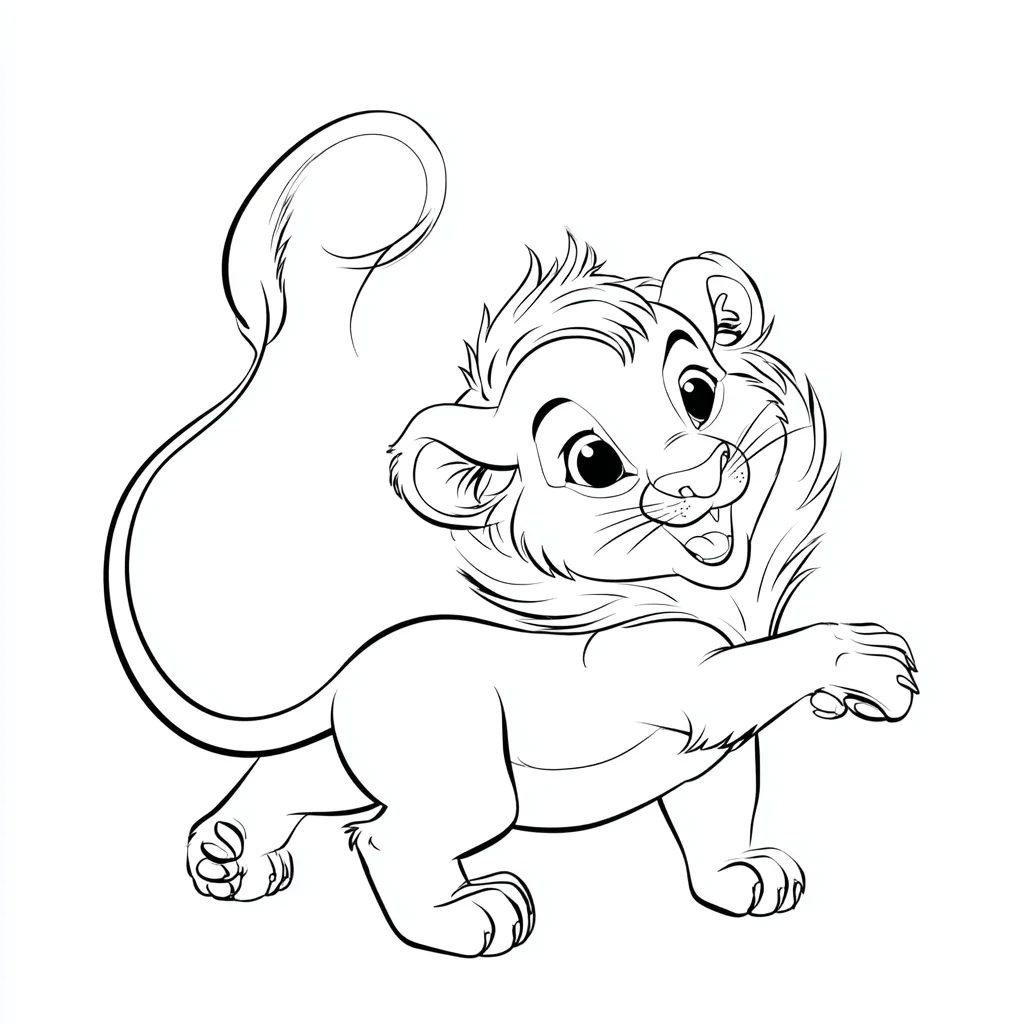 Dibujo de leoncito feliz de cola larga para colorear Dibujo de leoncito feliz de cola larga para colorear