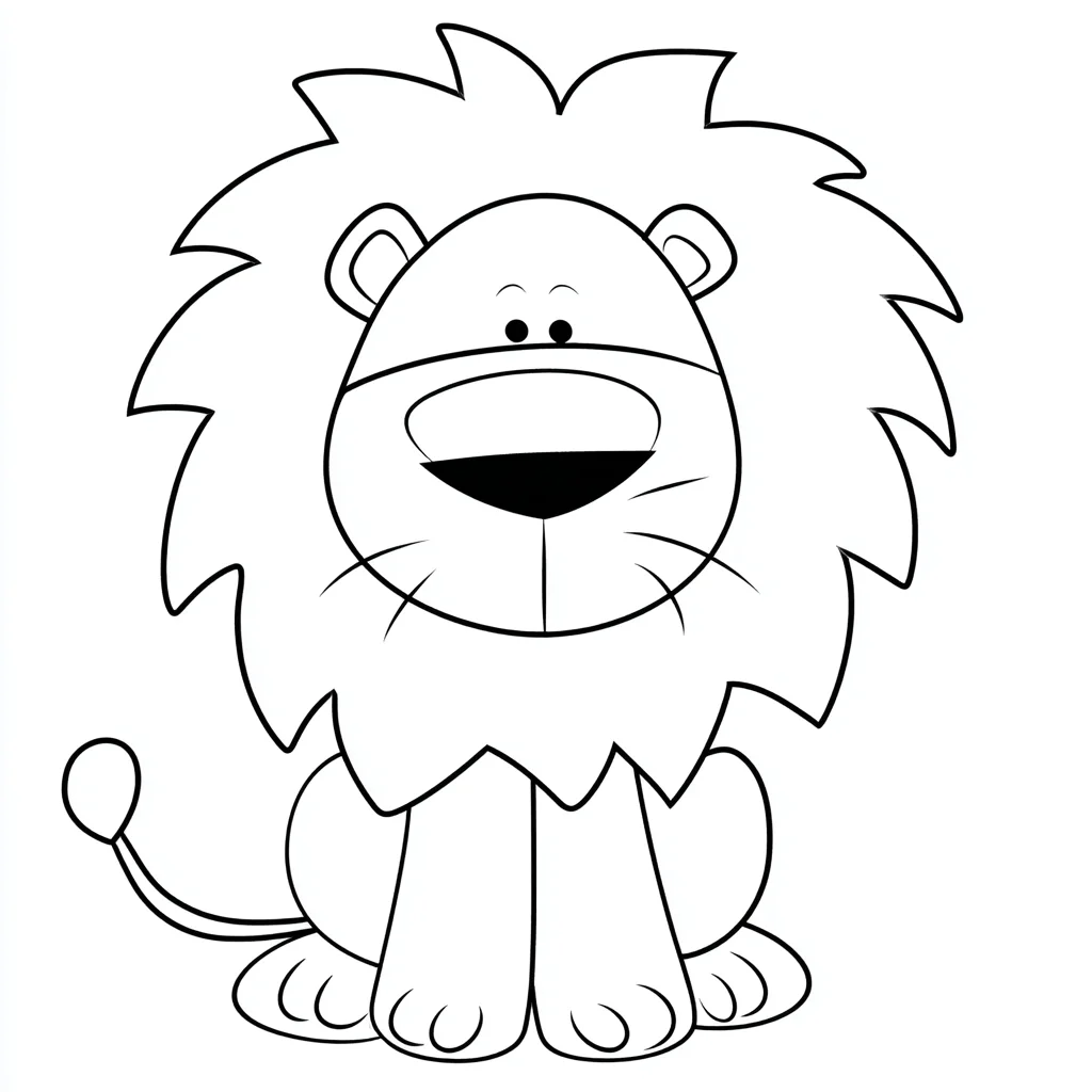 Dibujo de león infantil con formas redondeadas para colorear Dibujo de león infantil con formas redondeadas para colorear