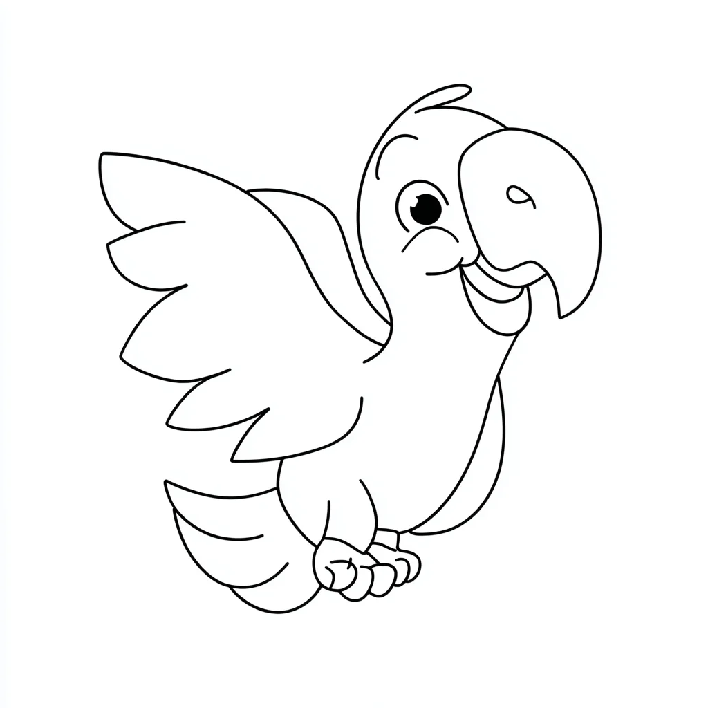 Dibujo de loro gracioso en vuelo para colorear