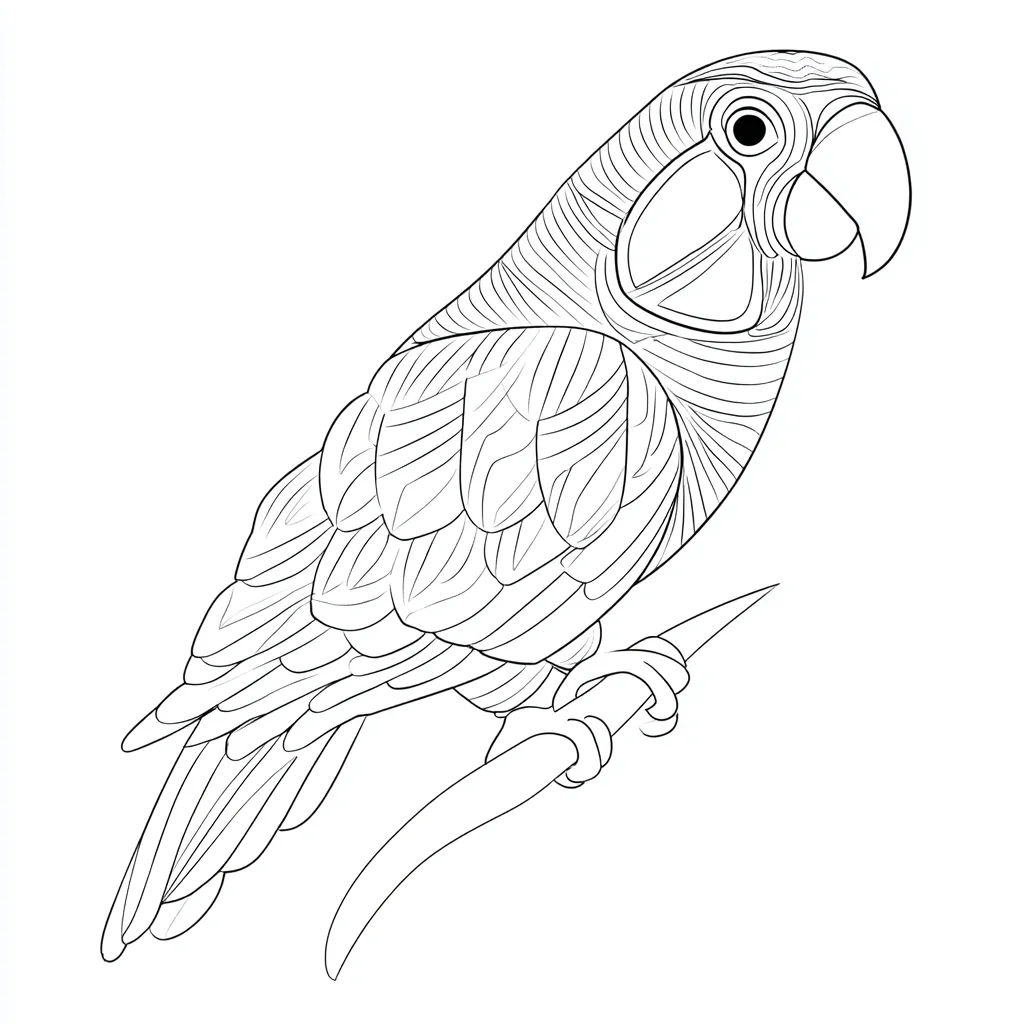 Dibujo de loro zentangle sobre rama para colorear
