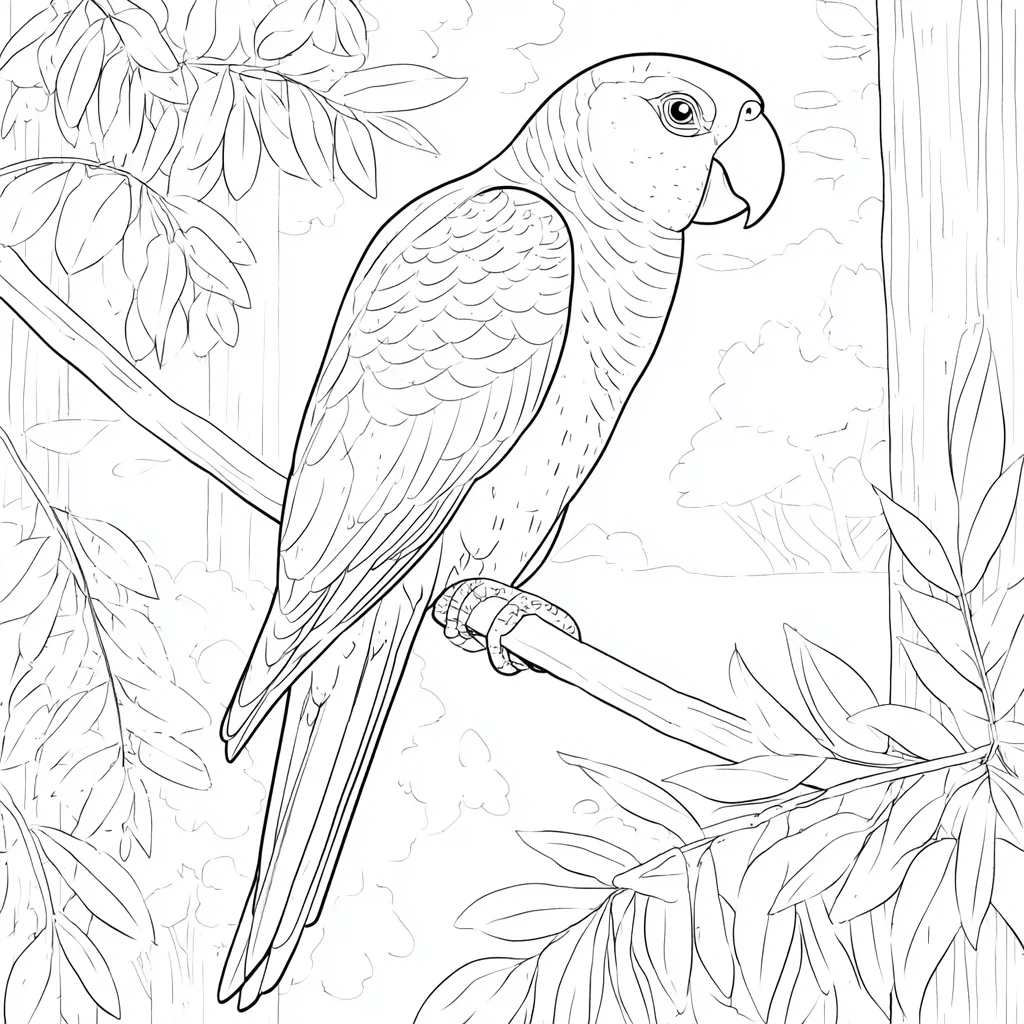 Dibujo de loro naturalista en la selva para colorear