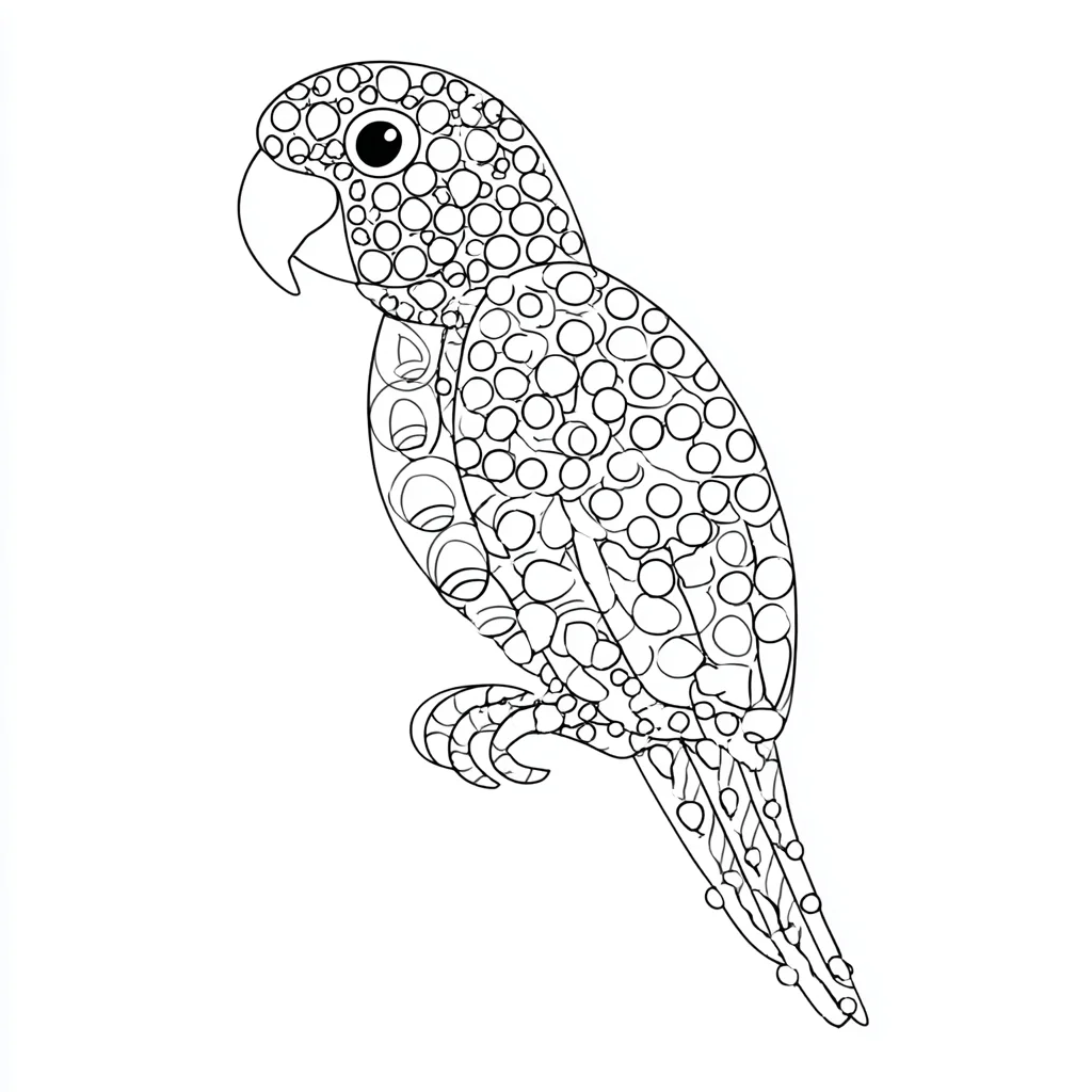 Dibujo de loro bonito de estilo dot para colorear