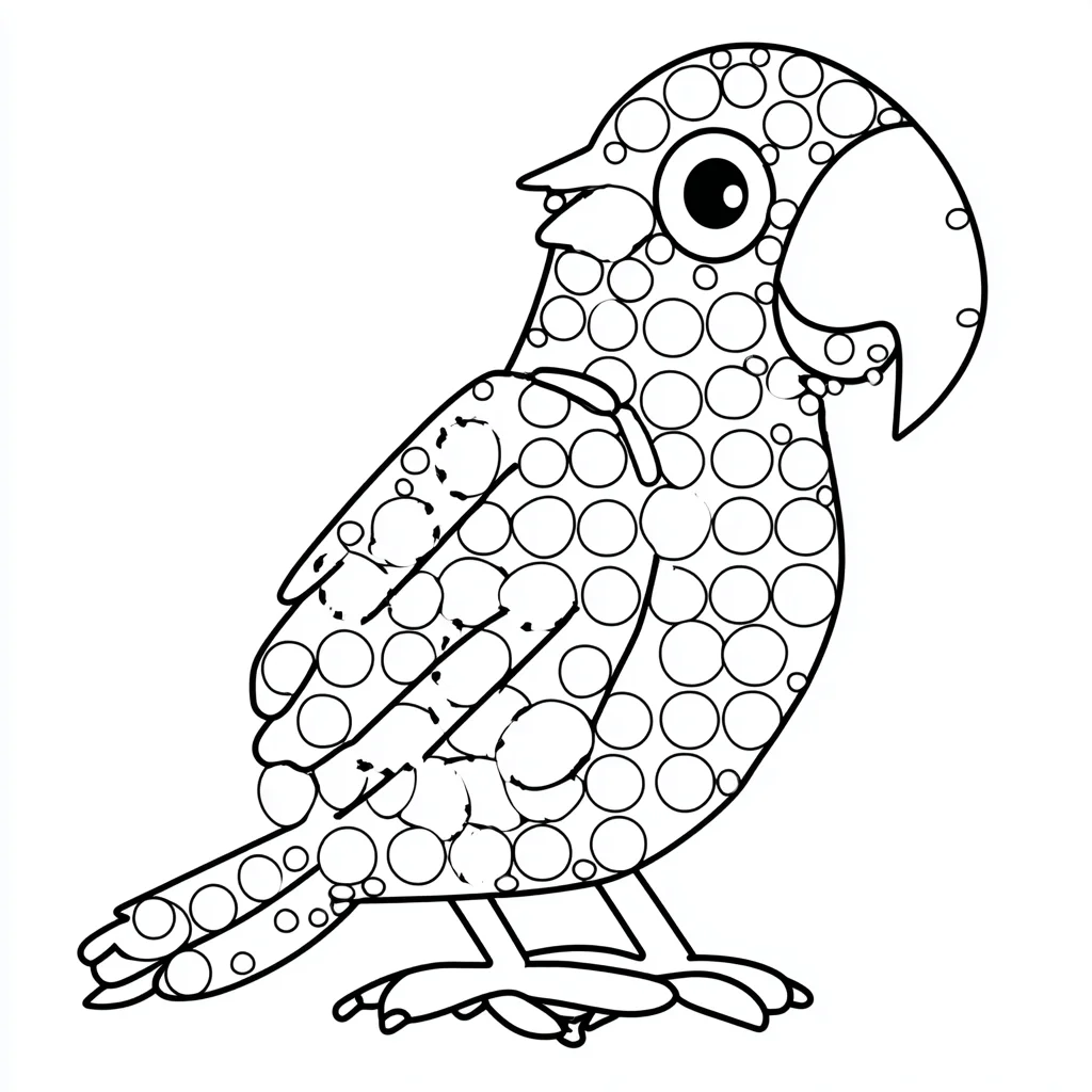 Dibujo de perfil de loro con círculos para colorear