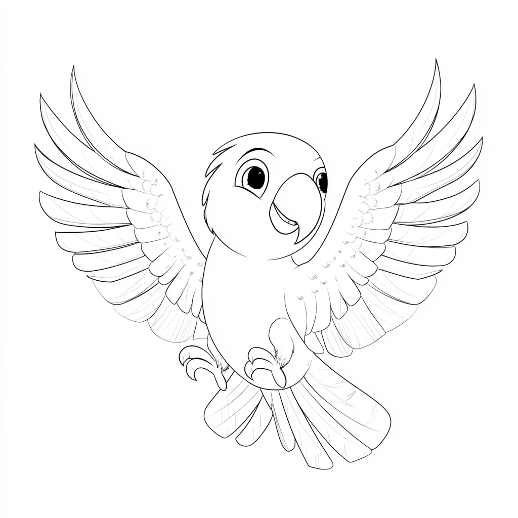 Dibujo de loro bonito con alas abiertas para colorear