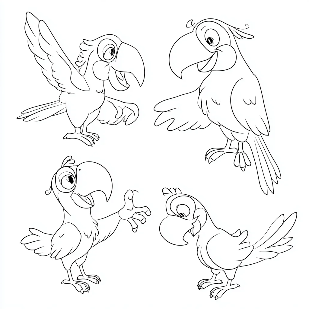 Dibujo de loros africanos cartoon para colorear