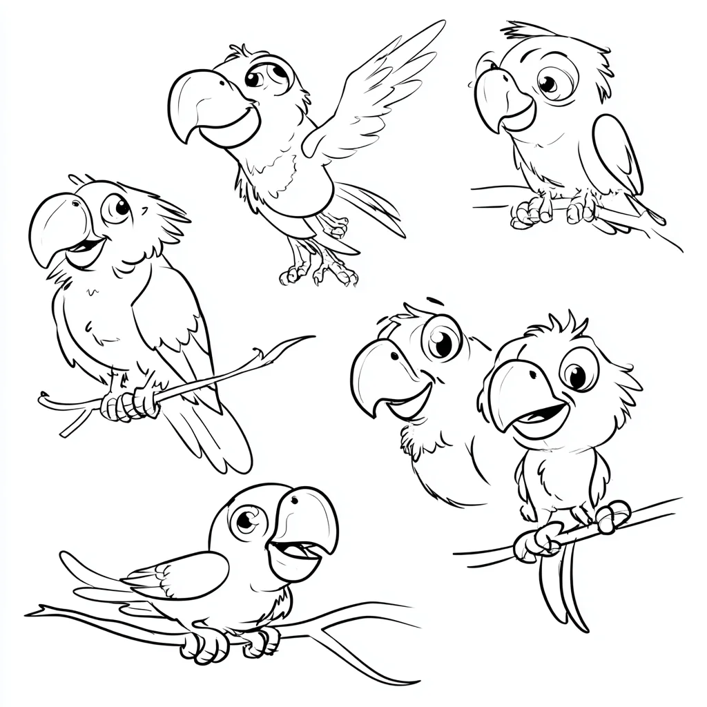 Dibujo de escenas de loros de dibujos para colorear
