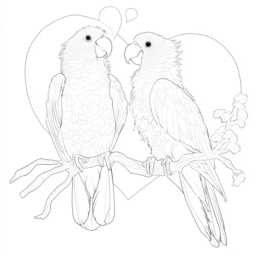 Dibujo de corazón con dos loros aguileños para colorear