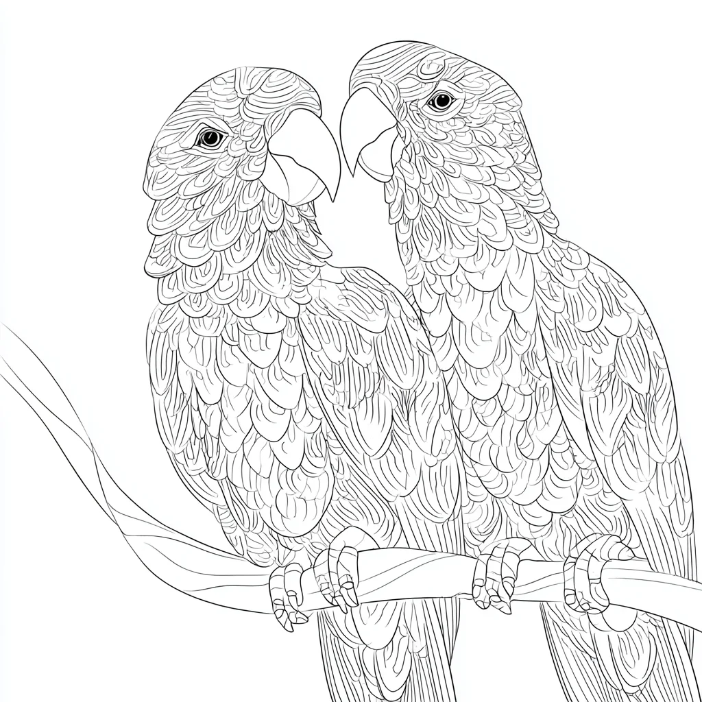 Dibujo de dos loros africanos zentangle para colorear
