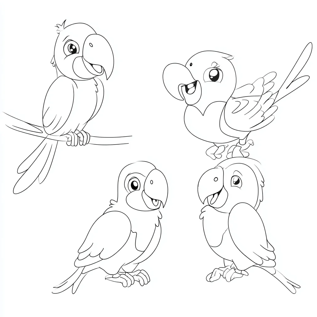 Dibujo de escenas de loros animados para colorear