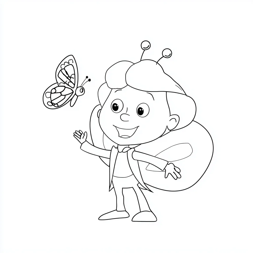 Dibujo de pequeño disfraz mariposa feliz para colorear
