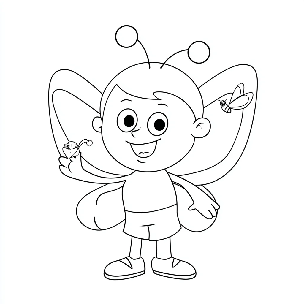 Dibujo de niño con disfraz de mariposa para colorear Dibujo de niño con disfraz de mariposa para colorear
