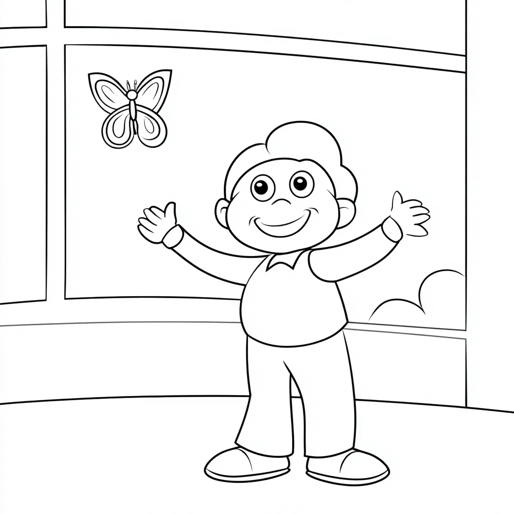 Dibujo de hombre alegre con mariposa para colorear Dibujo de hombre alegre con mariposa para colorear